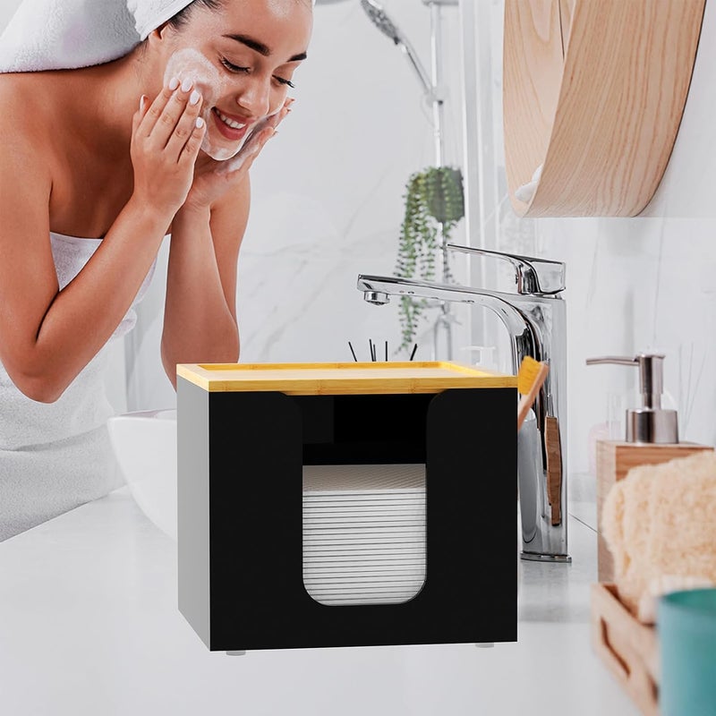 VITVITI Disposable Face Towel Holder Box, Acrylic Facial Towel Container for XL Clean Skin Club, Large Disposable Face Towels Storage with Bamboo Lid, for Bathroom, Vanity Makeup, Black - Image 5